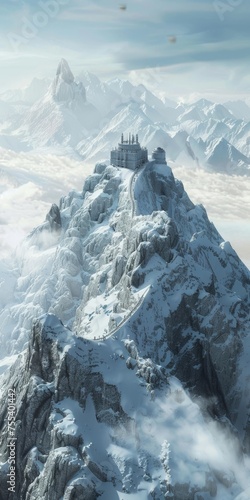 Ancient Observatory on a Mountain Peak Background - An ancient observatory perched on a snowy mountain peak created with Generative AI Technology