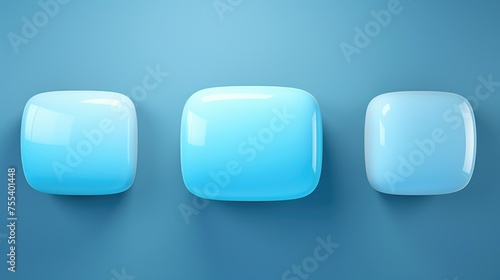 Three blue square buttons on a blue background. Ideal for web design projects © Fotograf