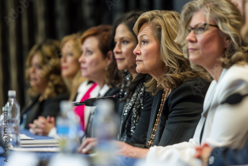 Distinguished panel of female professionals at a formal conference event