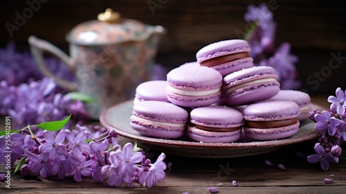 Lavender Macarons with Teapot and Blooms