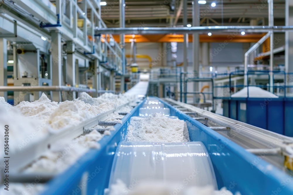 Conveyor belt in a modern cheese factory with fresh cheese curds. Conveyor belt in a modern cheese factory with fresh cheese curds.