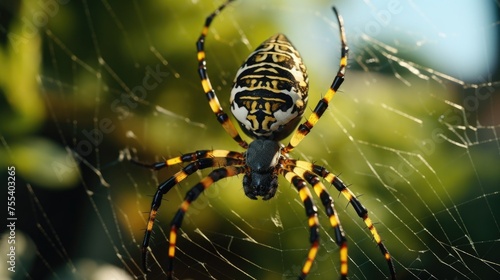 A large spider perched on a spider web. Perfect for Halloween decorations