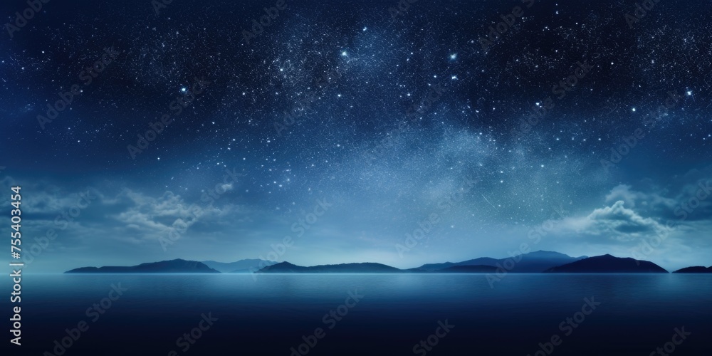 A serene view of the night sky reflecting on the calm waters. Perfect for nature backgrounds