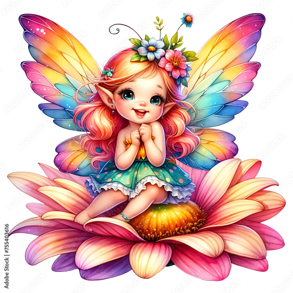 Magical fairy sitting on a flower clipart Magical fairy sitting on a flower clipart