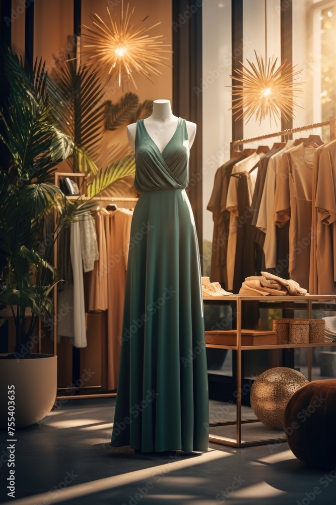 Clothing store display with elegant dress. Ideal for fashion concept