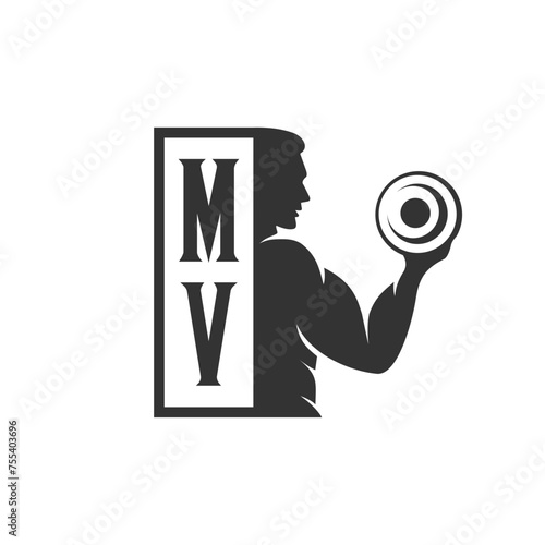 MV initials fitness sport gym logo design vector