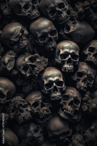 A pile of skulls. Suitable for horror themes