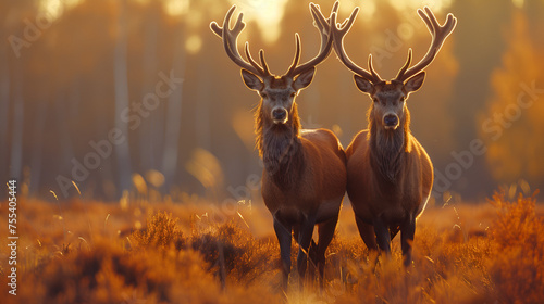 Red deer bucks in velvet in captive enviornmen, generative ai