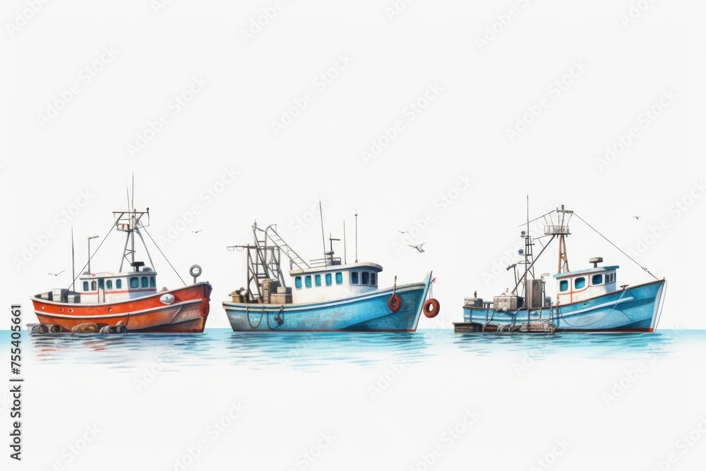 Group of three boats on water, ideal for travel brochures