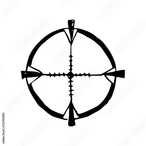 Weapon optical sight of sniper rifle vector illustration. Abstract aim scope black and white drawing for military target sign designs