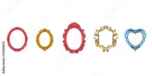 Vintage frame set. Picture border. Various decorative isolated elements different forms in doodle style. Elegant retro frameworks. Modern mirror design. Art gallery objects. Vector illustration