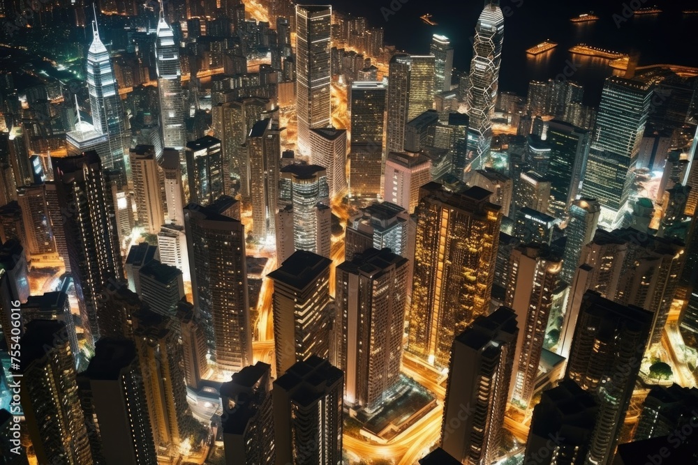 Aerial view of a city at night. Ideal for urban concepts