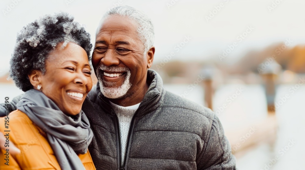 An elderly couple smiling and enjoying time together outdoors, with the man wearing a hat and both exuding a sense of contentment and companionship. An elderly couple smiling and enjoying time together outdoors, with the man wearing a hat and both exuding a sense of contentment and companionship.