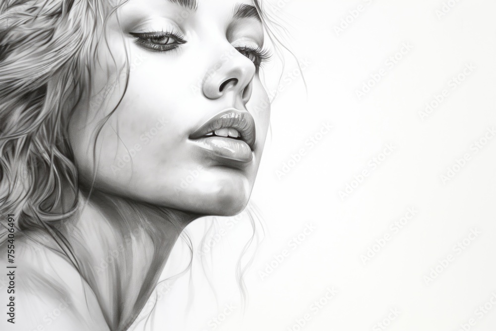 Fototapeta premium A realistic drawing of a woman with her eyes closed. Suitable for various artistic projects