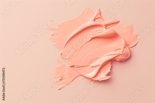 Pink cosmetic smear on a peach fuzz background. Skincare and beauty procedures. © Natalia