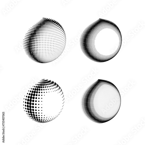 Set of abstract globe dotted spheres.