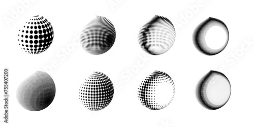 Set of abstract globe dotted spheres.