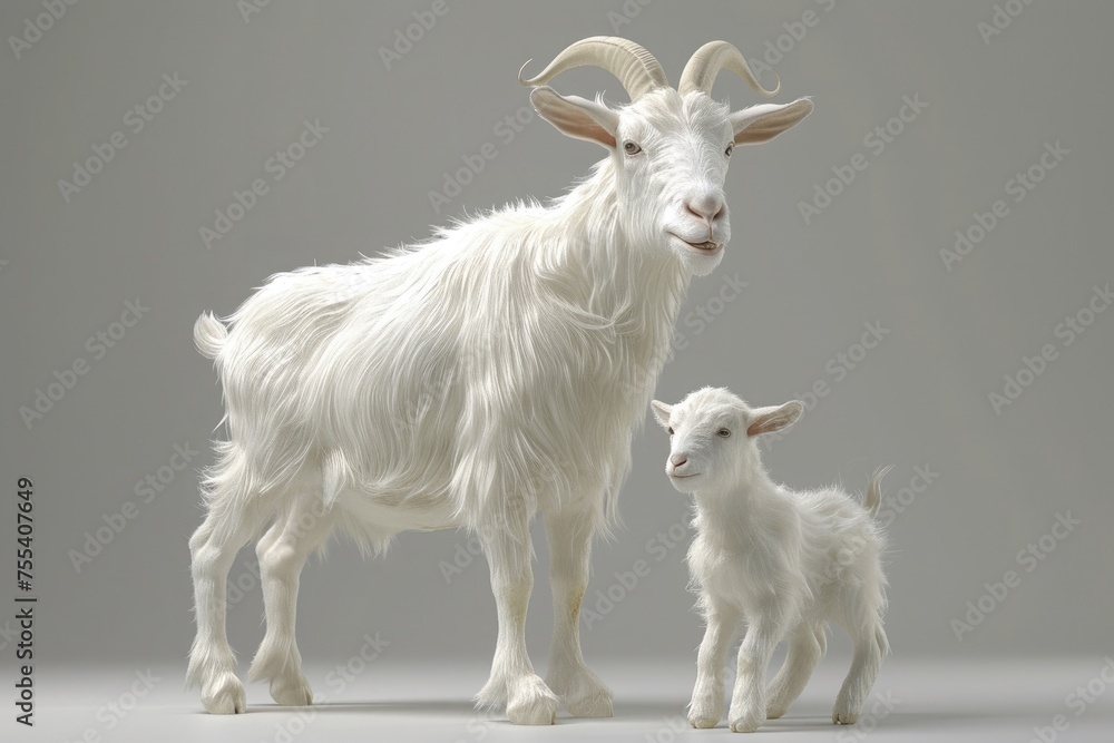 Obraz premium Two white goats on a farm.