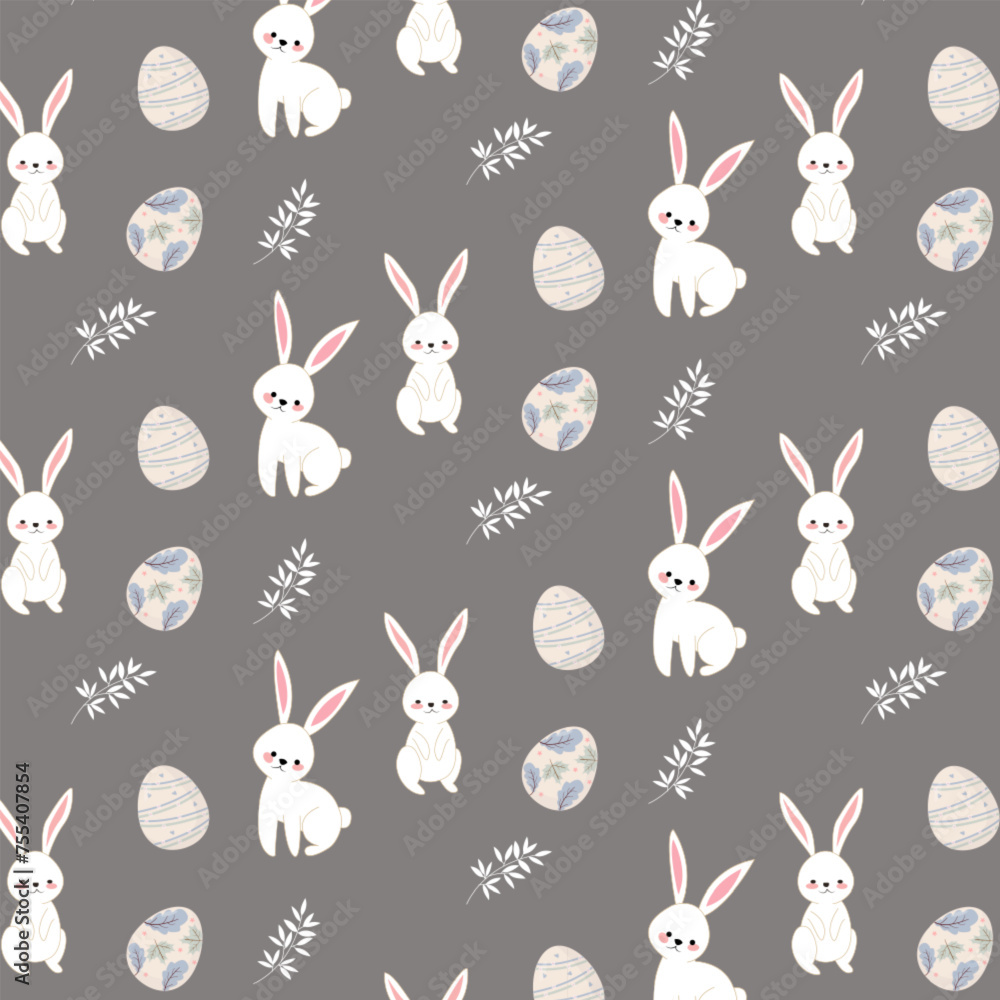 vector cute bunny rabbit and egg cartoon seamless pattern animal background