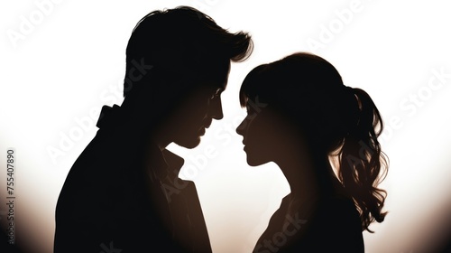 A silhouette of a man and a woman standing together. Perfect for relationship and partnership concepts