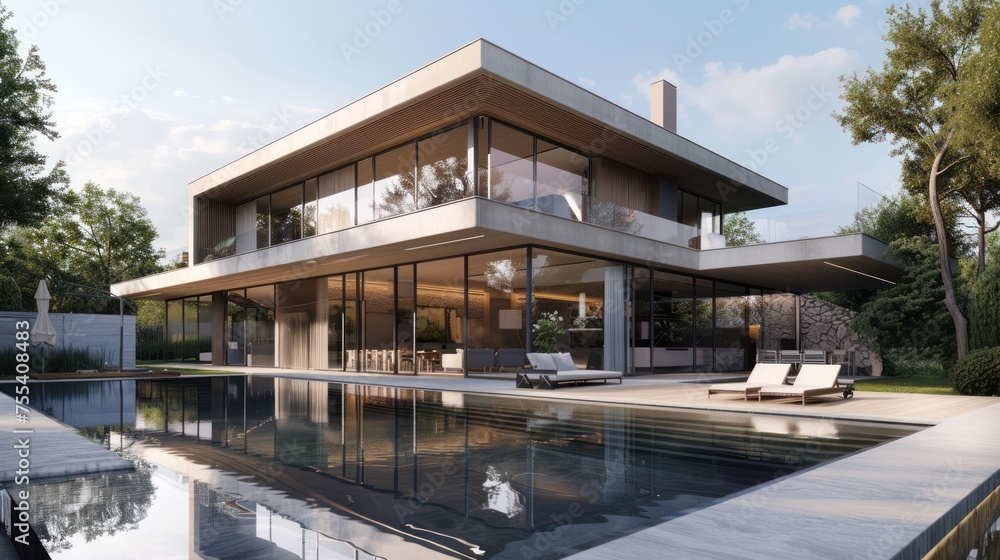 Modern house with pool ,Details of luxury homes, houses and grounds