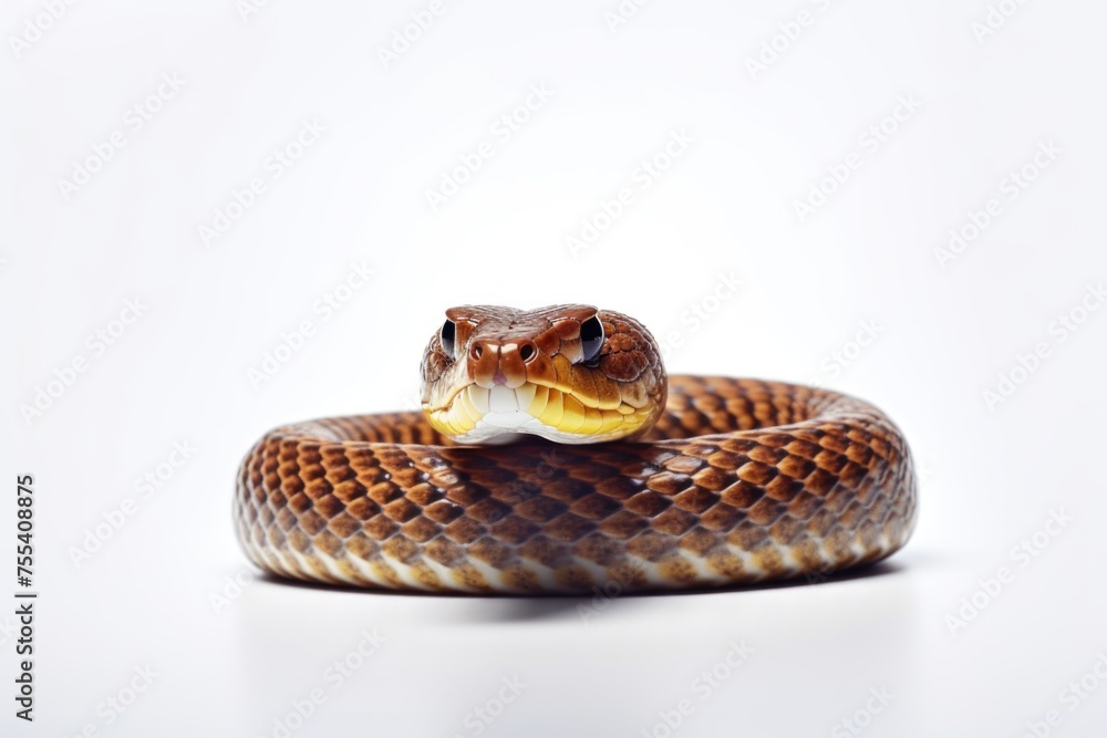 Close up of a snake on a white surface, suitable for educational materials