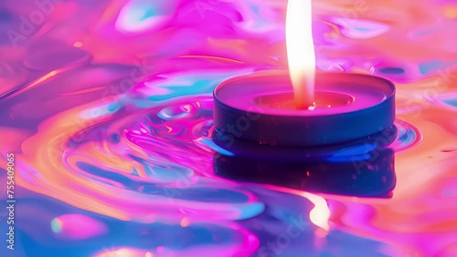 The smooth and shiny surface of a wax melter reflecting the flickering flame of a candle. photo