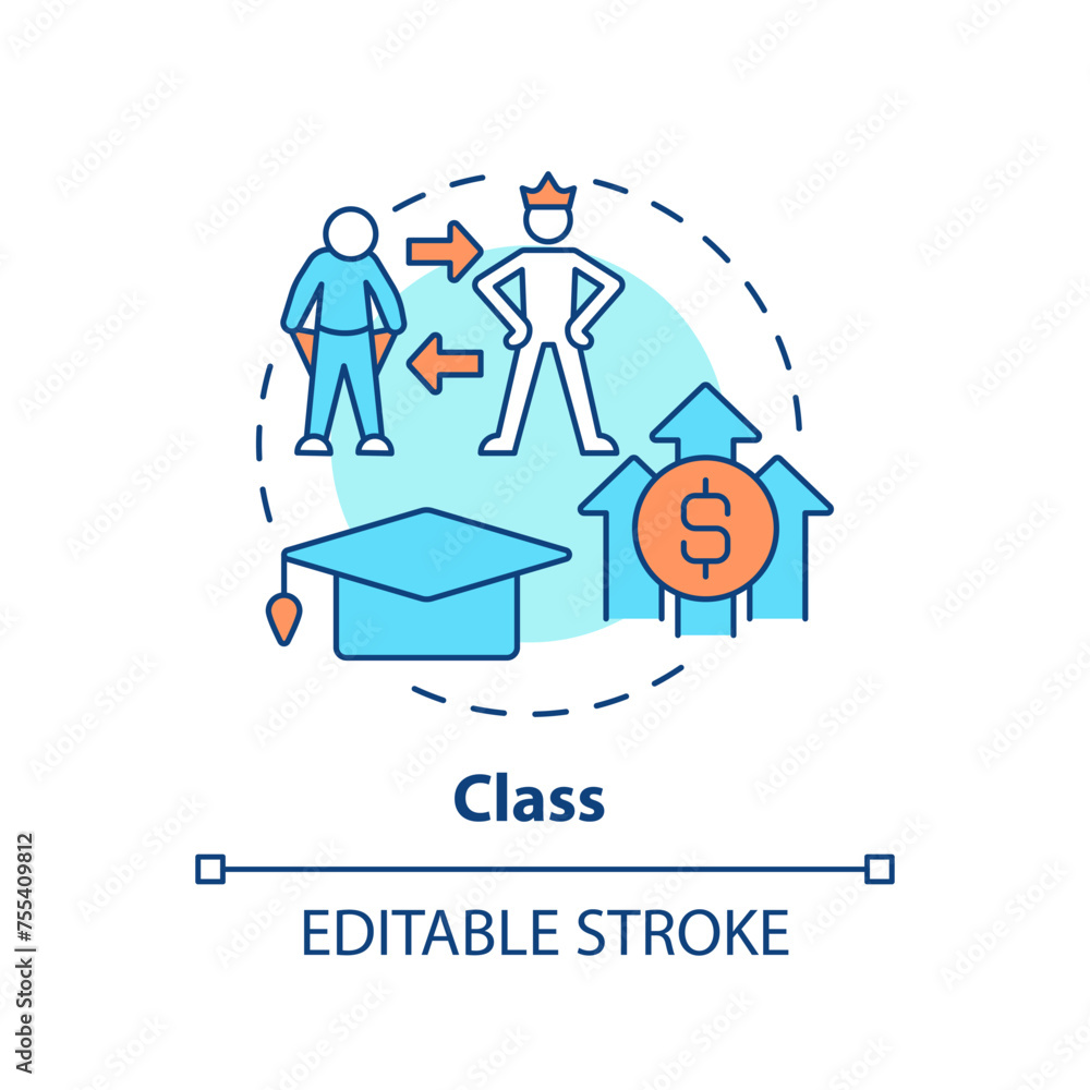 Class system multi color concept icon. Social stratification. Socioeconomic factors. Wealth inequality. Economic disparity. Round shape line illustration. Abstract idea. Graphic design Class system multi color concept icon. Social stratification. Socioeconomic factors. Wealth inequality. Economic disparity. Round shape line illustration. Abstract idea. Graphic design