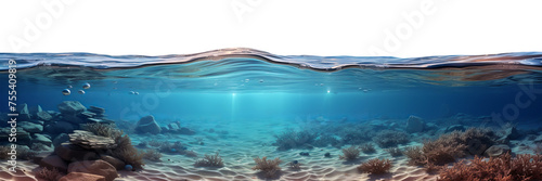 Panel kuchenny z motywem Half-water view with undulating surface and underwater world