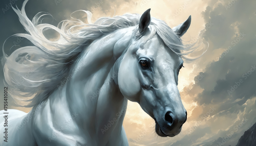 Fantasy Illustration of a wild Horse. Digital art style wallpaper background. Fantasy Illustration of a wild Horse. Digital art style wallpaper background.