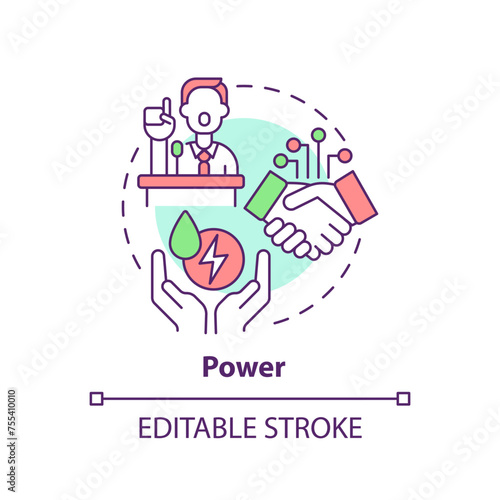 Power multi color concept icon. Aspect of social stratification. Social status. Influence and prestige. Round shape line illustration. Abstract idea. Graphic design. Easy to use in article