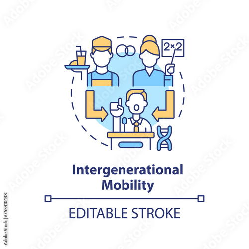 Intergenerational mobility multi color concept icon. Pattern of social mobility. Change social status across generation. Round shape line illustration. Abstract idea. Graphic design. Easy to use