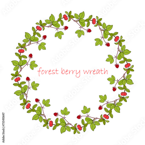 Hand drawn vintage wreath with forest berries.
