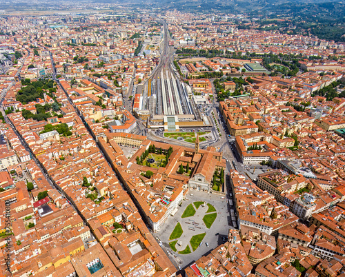 Florence, Italy. Central Railway Station. General view of the city on a sunny day. Aerial view