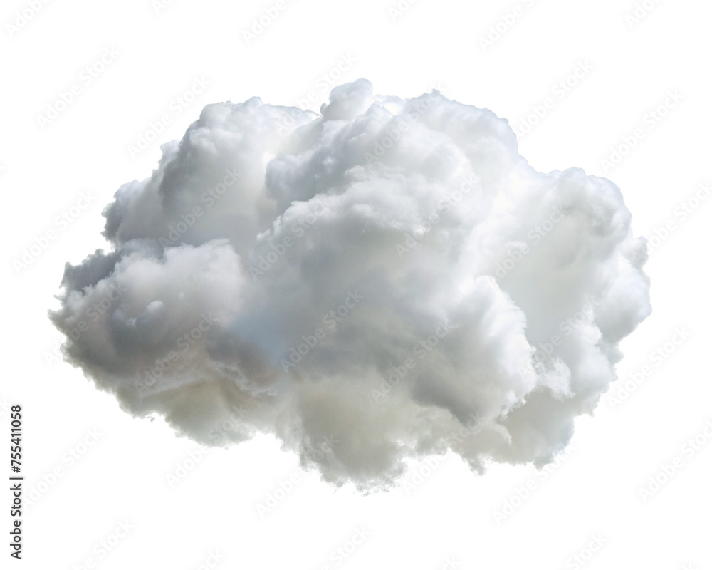 Weather concept. A single fluffy white cloud with a realistic texture, isolated, depicting atmospheric beauty and cloud formations.