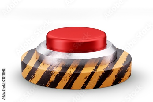 Red panic button isolate on a white background. 3D render