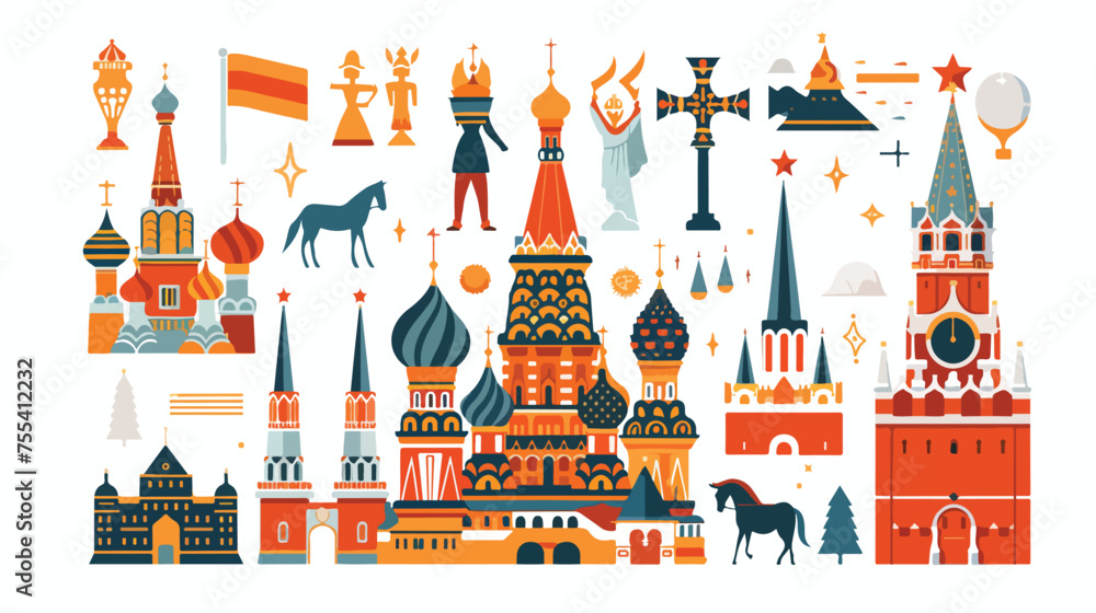 Russian icons in flat style. Colorful images of Russi