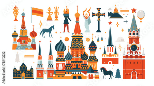 Russian icons in flat style. Colorful images of Russi photo