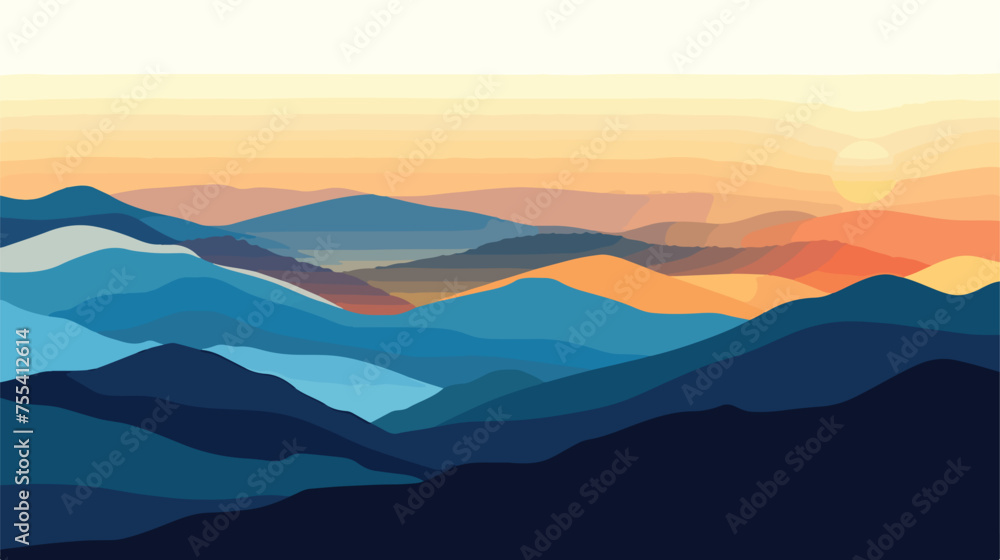 Silhouettes of mountains at sunset. Panorama