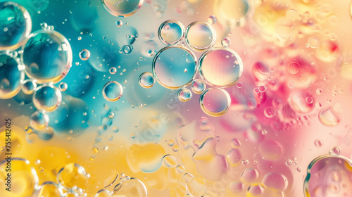 Water bubbles collected on a window surface, creating a pattern of varying sizes and shapes due to condensation and temperature changes, colored background. Wallpaper. photo