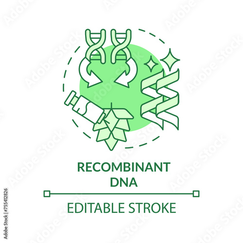 Recombinant DNA green concept icon. Genome sequencing, rna interference. Crop improvement. Round shape line illustration. Abstract idea. Graphic design. Easy to use in article, blog post