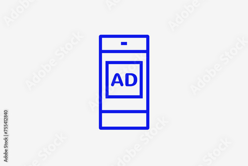 mobile advertising illustration in line style design. Vector illustration. © HenryFord