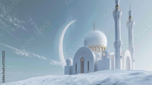 Mosque at space on a moon