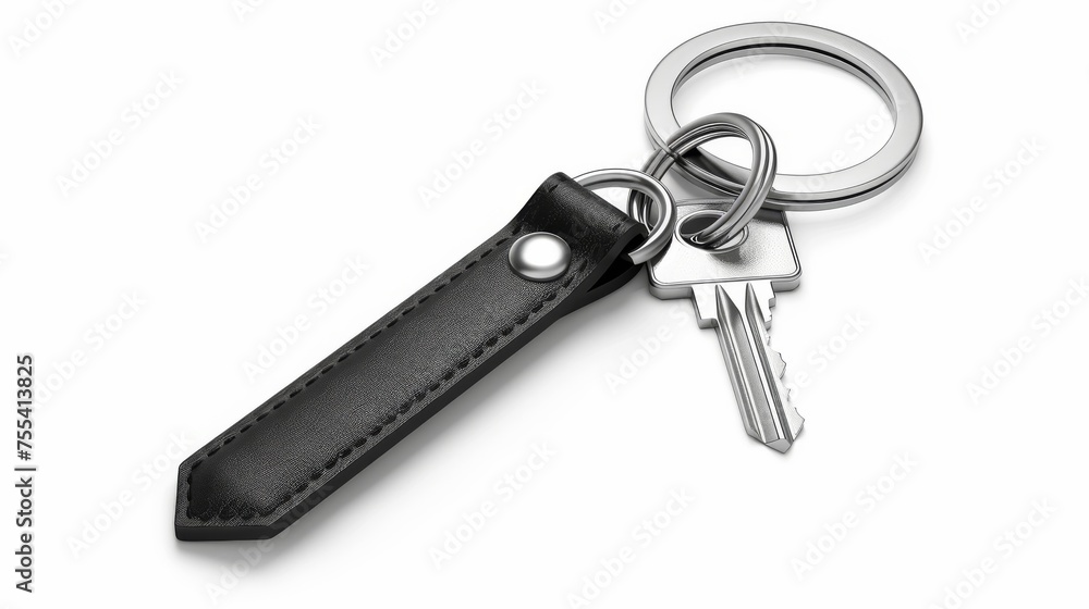 Black leather keychain, holder trinket for key with metal ring. Modern realistic template outlines a black fob for home, car, or office. Blank accessory for corporate identity. Black leather keychain, holder trinket for key with metal ring. Modern realistic template outlines a black fob for home, car, or office. Blank accessory for corporate identity.