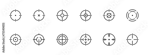 Sight set icon. Sight, hit marker, scope, range marking, crosshair, dot. Vector line icon on white background.