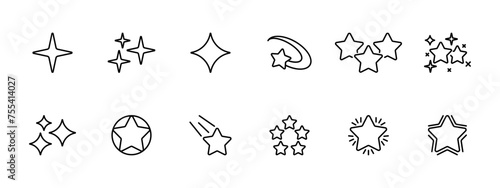 Stars set icon. Stars  clusters of stars  luminary  comet  system  shining star. Vector line icon on white background.