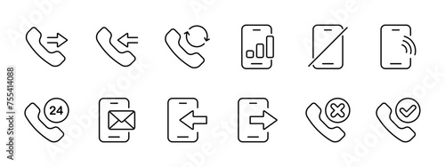Call set icon. The handset accepts and rejects calls, communication 24/7. The presence and absence of communication, Wi Fi, email, the presence and absence of a telephone. Vector line icon.