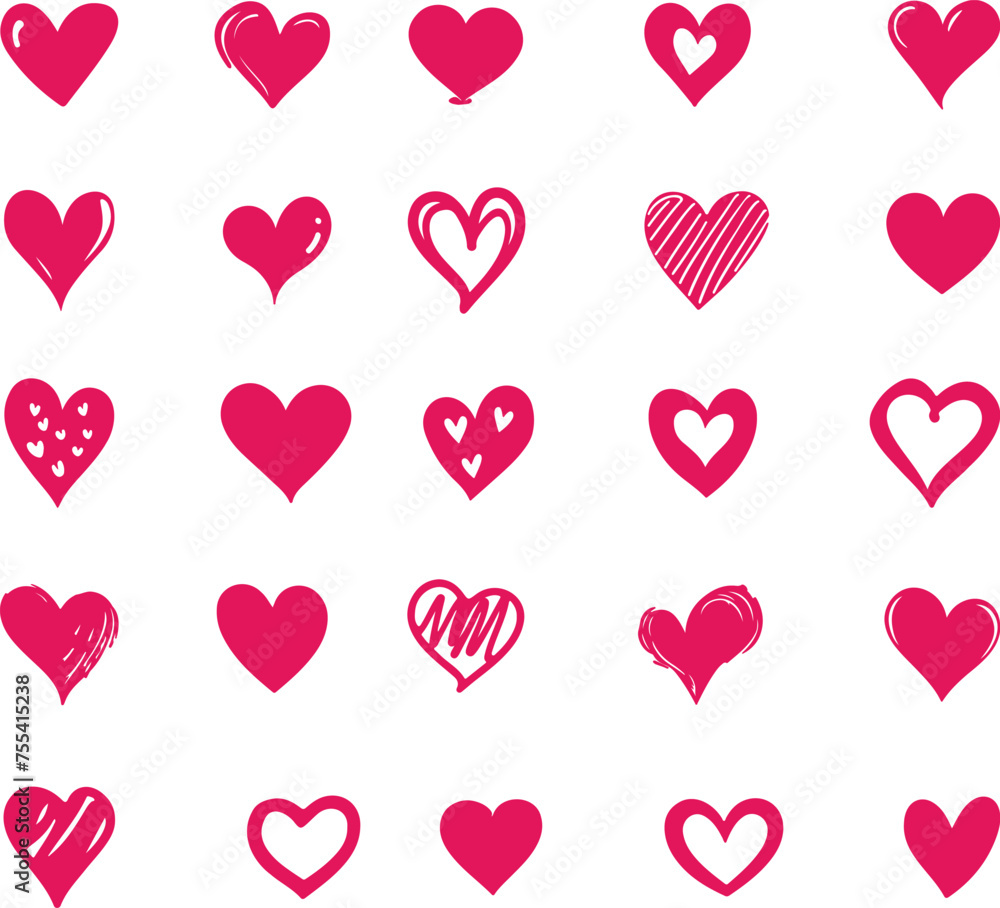 Pink heart Hand Drawn Icon Set Pink heart Hand Drawn Icon Set