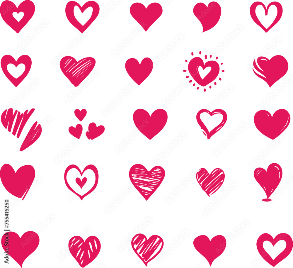 Red Heart Hand Drawn Icon Set
