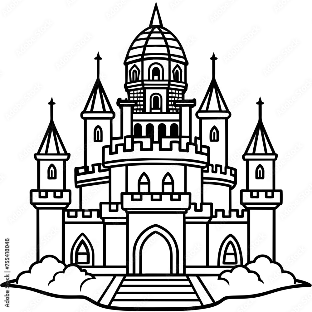 Vector illustrations of a European castle and an old cathedral showcase religious architecture and iconic building styles